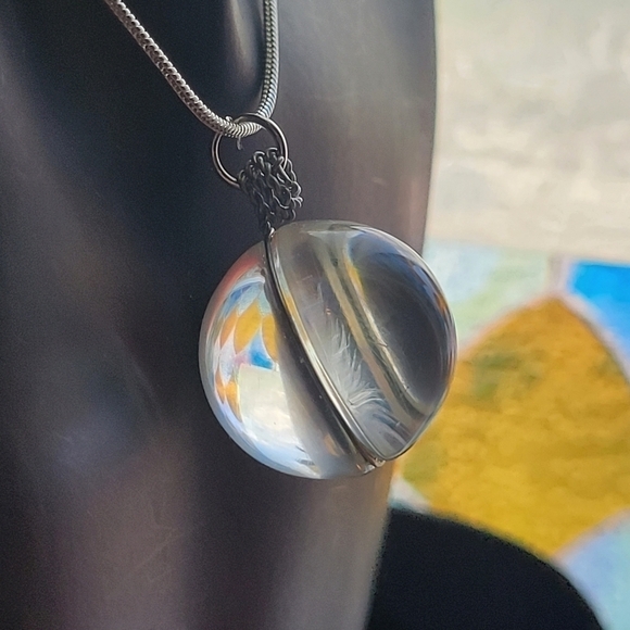 New Dandelion Seed In Glass Wire Wrapped Necklace 18 inch With Chain Extension - Picture 5 of 10